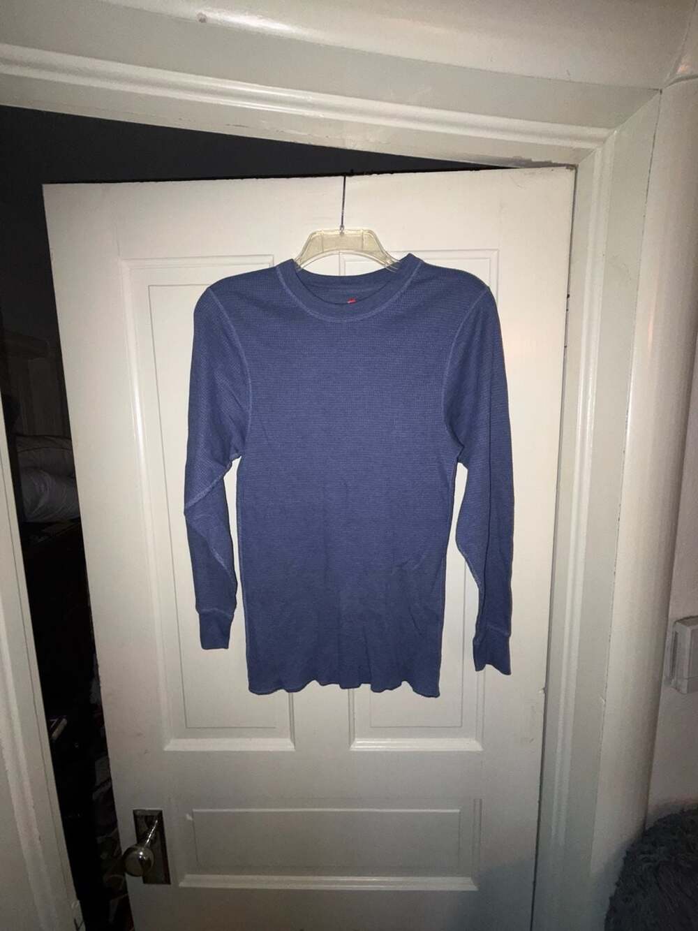 Hanes Classics Thermal Long Sleeve Size M Blue Waffle Knit Shirt